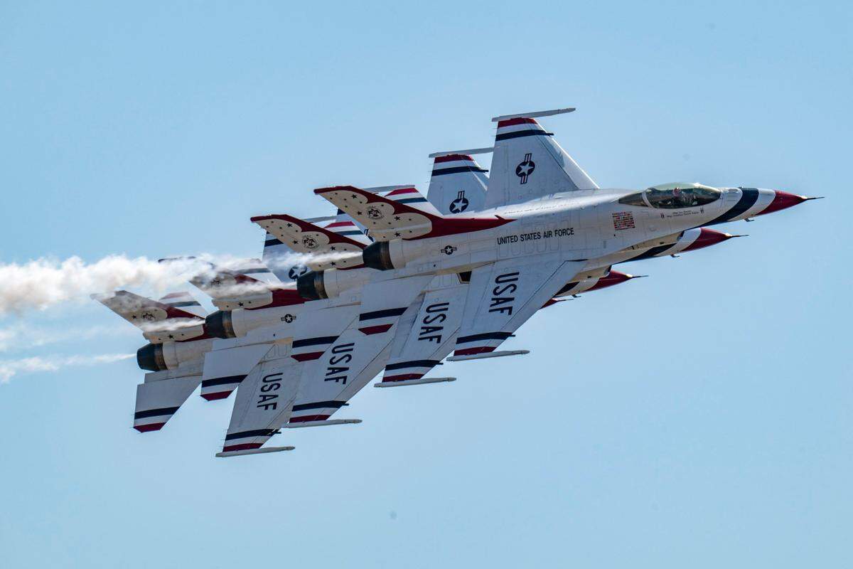 The U.S. Air Force Thunderbirds perform during the Air & Space Expo at Beale Air Force Base on Saturday, June 7, 2025.