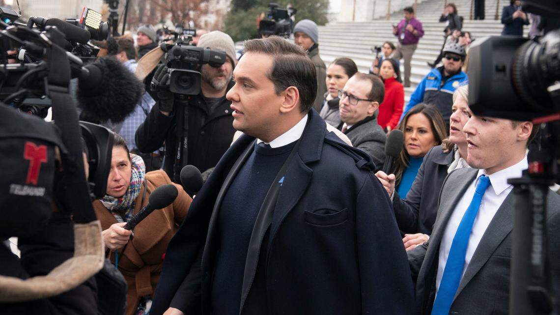 Rep. George Santos, R-N.Y., departs the U.S. Capitol after the House voted to expel him from Congress. Santos is the sixth member of the House to be expelled in the body’s history.