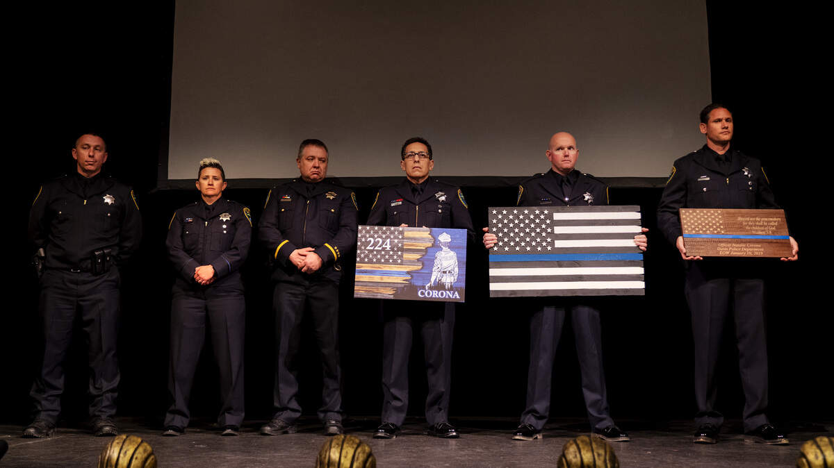 Members of the Davis Police Department show support for their fallen colleagueage, Natalie Corona, at the 2019 Crime Victims’ Tribute on April 8, 2019 at the Woodland Opera House.