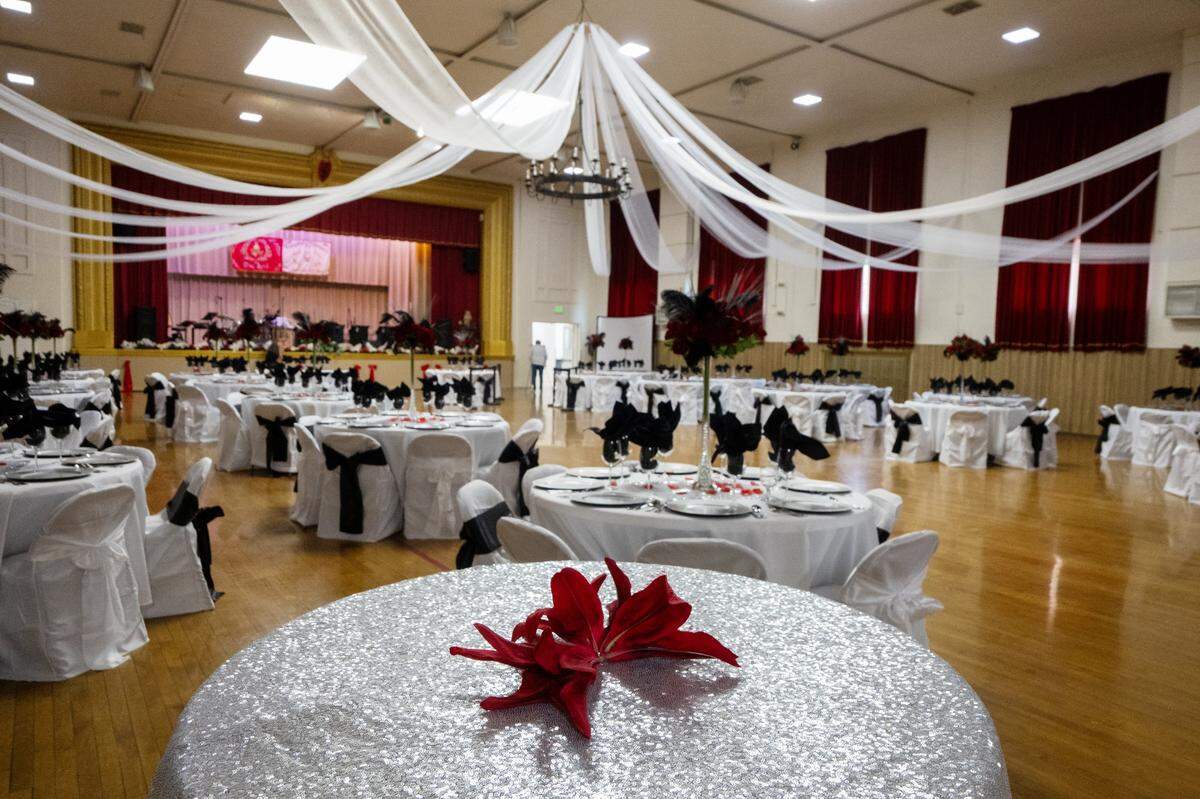 Turner Hall, the home of Sacramento Turn Verein, is decorated for a gala celebrating its 100th anniversary on April 25.