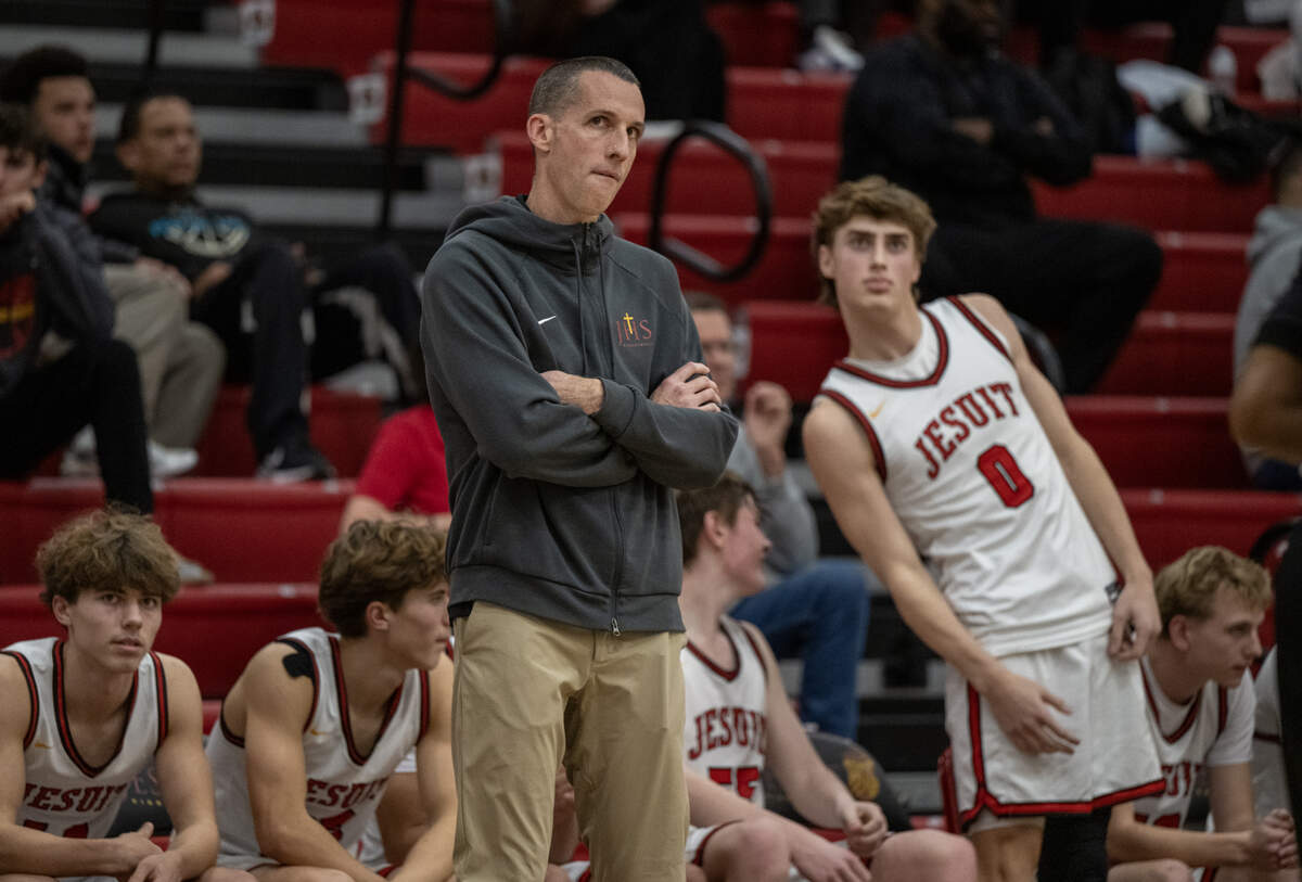 The Jesuit Marauders' head coach Tim Kelly watches his team on the offensive end in the second half against the Granite Bay Grizzlies' on Wednesday in Carmichael.