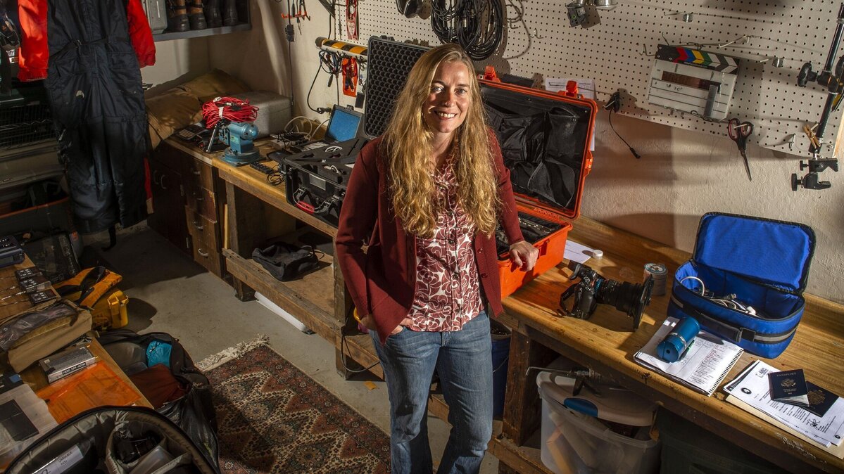 Kathy Kasic, a film professor at Sacramento State, poses for a photo in 2018 before leaving for an Antarctic expedition.