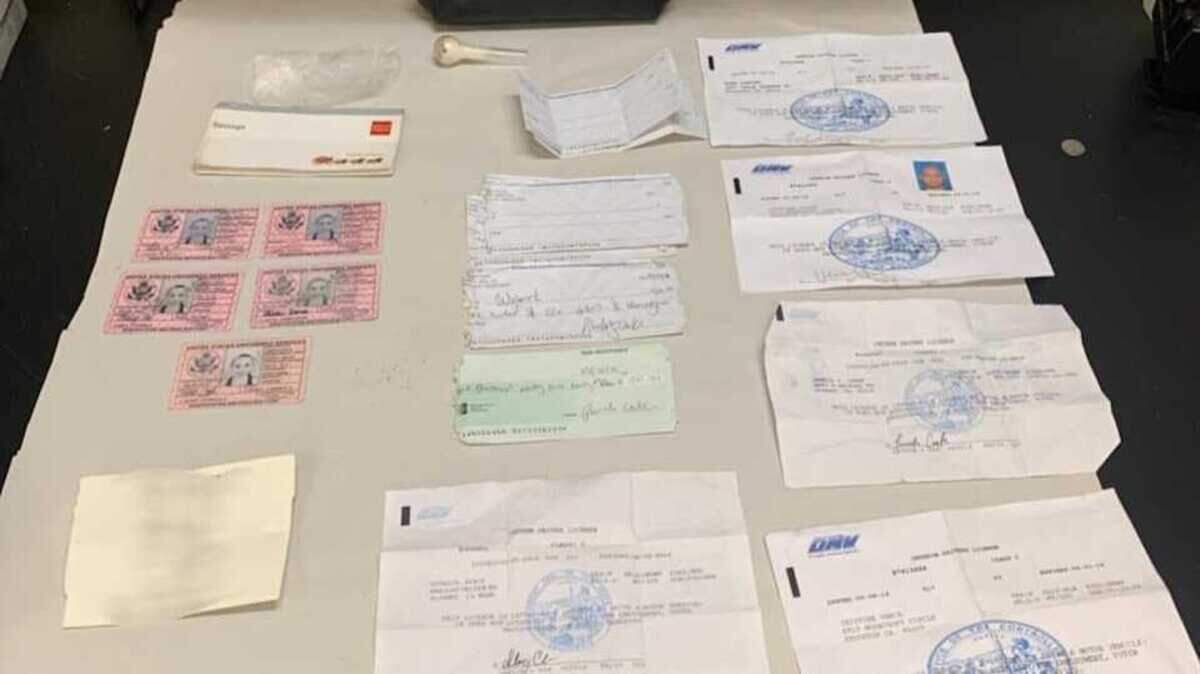 Amanda Brown, 28, of Woodbridge was arrested on identity theft charges on Saturday in Galt. Officers found several fake military IDs, drivers licenses and checks in her vehicle.