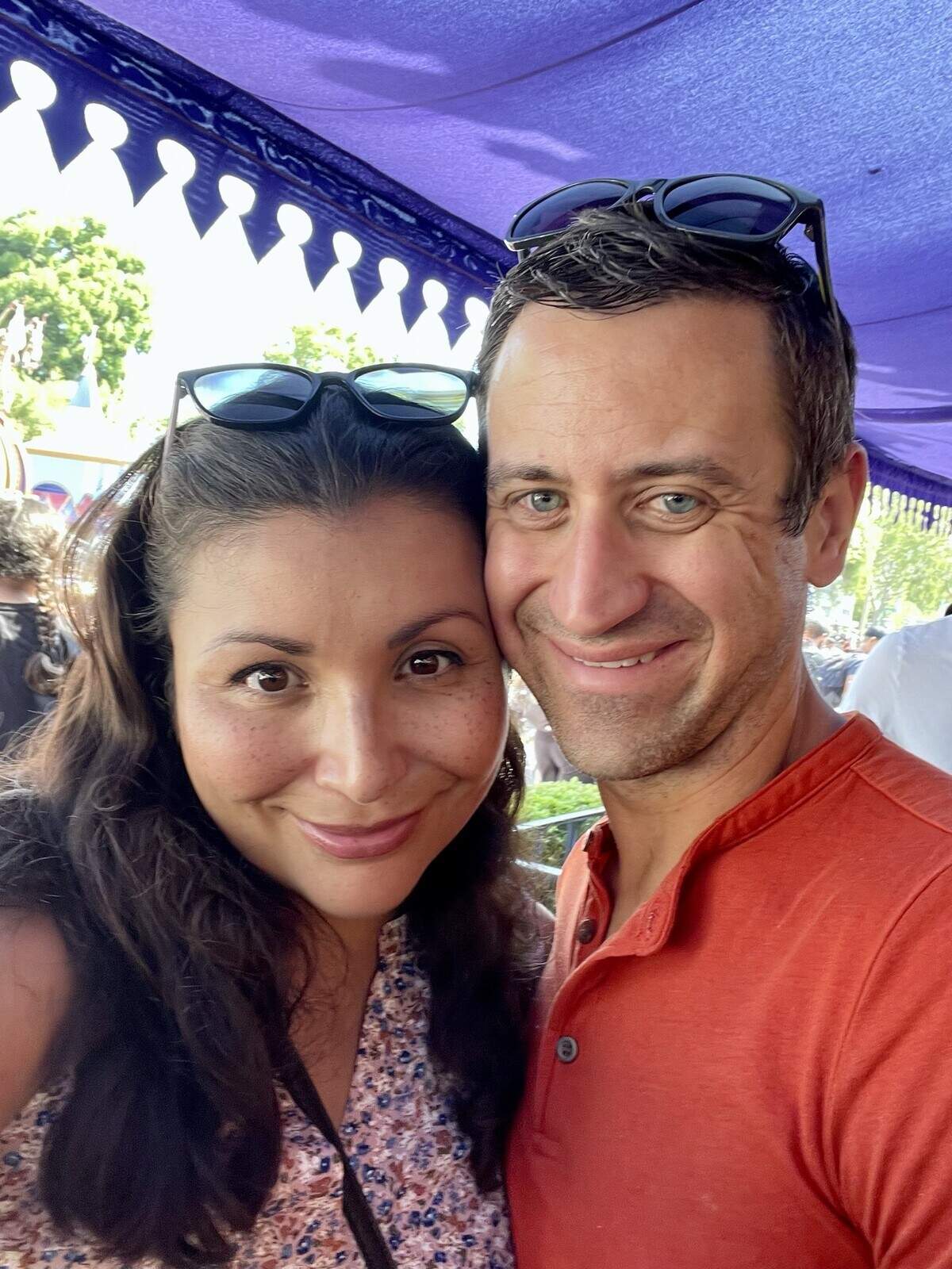 Aaron and Augustina Kuen celebrate Augustina’s 40th birthday at Disneyland in August 2022. The couple met in 2008 and have three daughters, ages 9, 4 and 3.