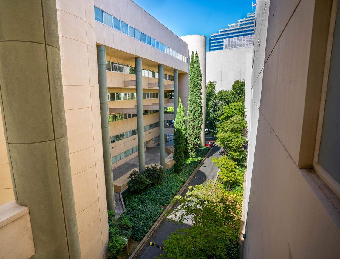 The redesign of the Employment Development Department building will include partially reshaping the building and adding in amenities for residents, Wednesday, Aug. 9, 2023.