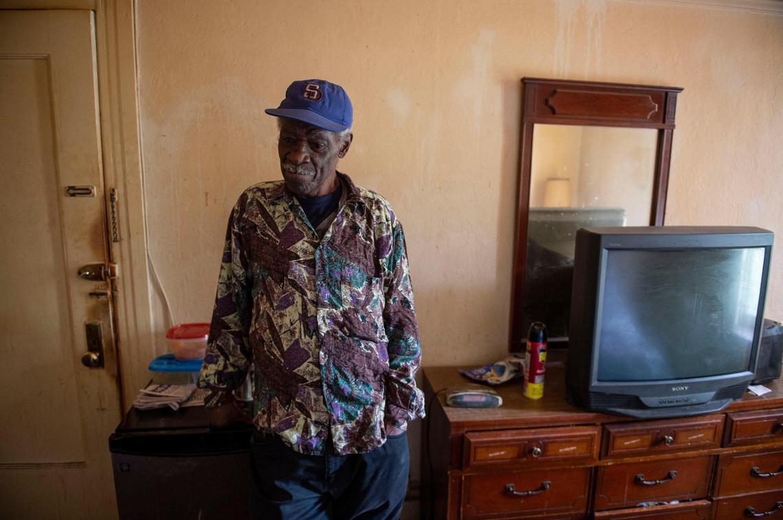George Green Jr. talks in his room where he’s lived for the past 14 year at the Capitol Park Hotel in downtown Sacramento, Friday, April 19, 2019. Councilman Steve Hansen is proposing to turn the hotel into a homeless shelter and the council will likely vote on Tuesday.