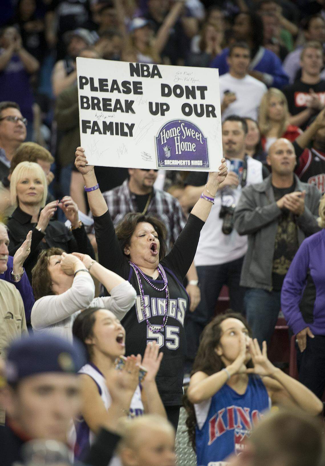 Sacramento Kings support the team during a timeout at Sleep Train Arena on April 18, 2013.