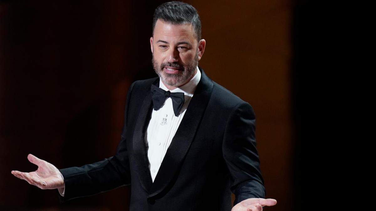 Jimmy Kimmel delivers the opening monologue during the 96th Oscars in Los Angeles on March 10, 2024. On Wednesday, Kimmel was yanked off the air by ABC and his show was suspended “indefinitely.”