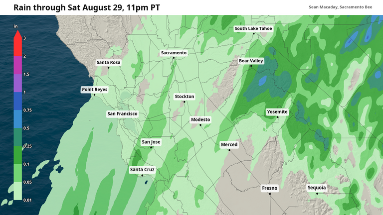 Rare August rains near Fresno, Merced as temps cool for weekend