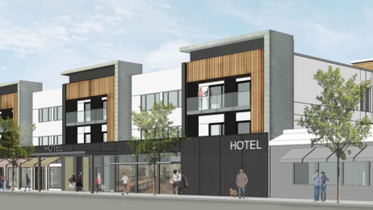 An architect's rendering shows the vision for a remodeled Hallmark Inn in Davis. The remodeling is to begin in the summer of 2018 and be completed by the end of the year.