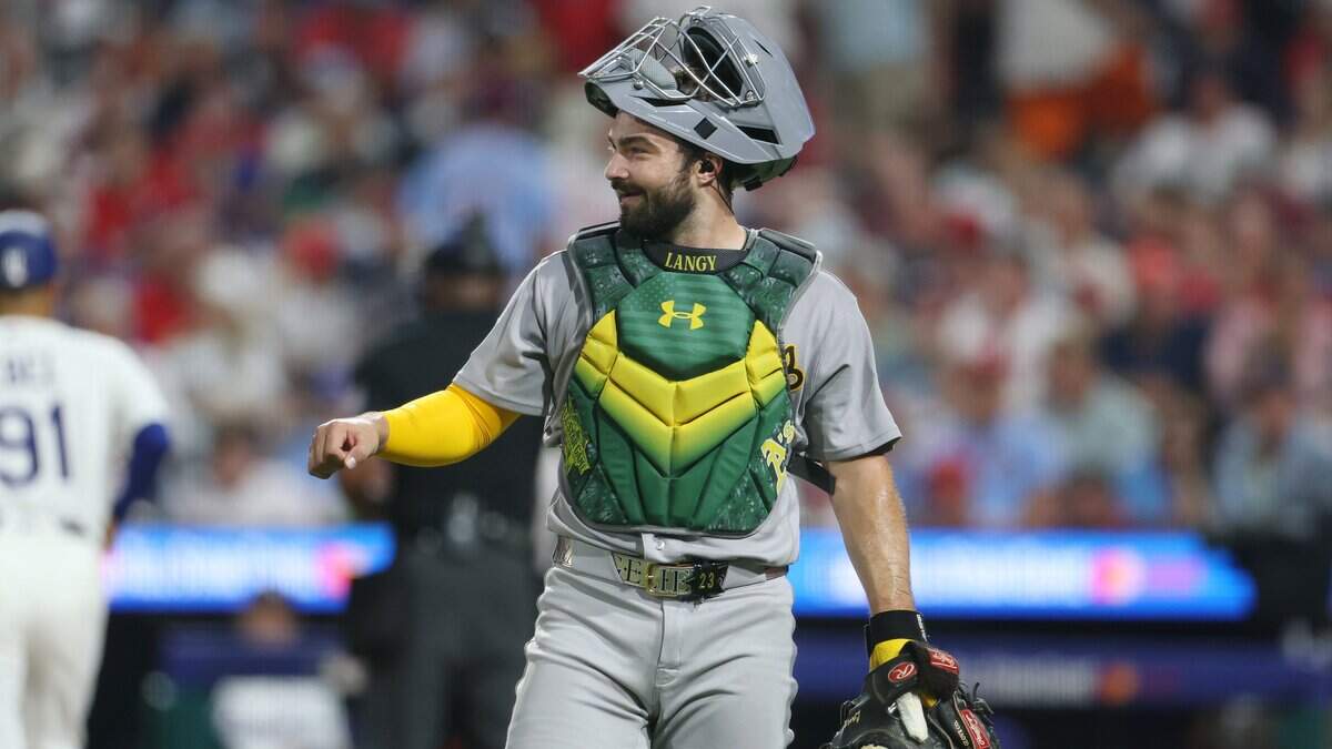 PHILADELPHIA, PENNSYLVANIA - JULY 14: Shea Langeliers #23 of the Athletics looks on during the first inning of the 2026 MLB All-Star Game at Citizens Bank Park on July 14, 2026 in Philadelphia, Pennsylvania. (Photo by Emilee Chinn/Getty Images)