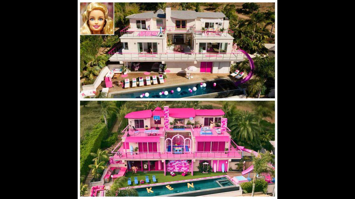 The dreamhouse underwent a hot pink makeover, pictured here in 2019 and 2023