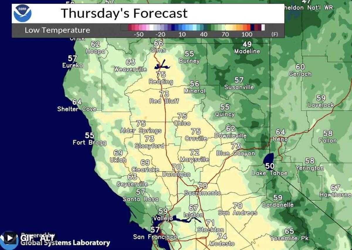 The Sacramento area will see warm nighttime temperatures through the end of the week.
