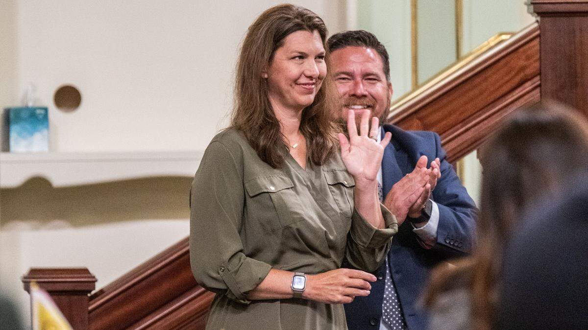 Assemblywoman Megan Dahle, R-Bieber, is welcomed back to the Assembly floor on June 6 for the first time since December 2023, when she suffered a stroke while being treated for a heart condition. Dahle was elected to her seat, which was previously held by her husband state Sen. Brian Dahle, in 2019.