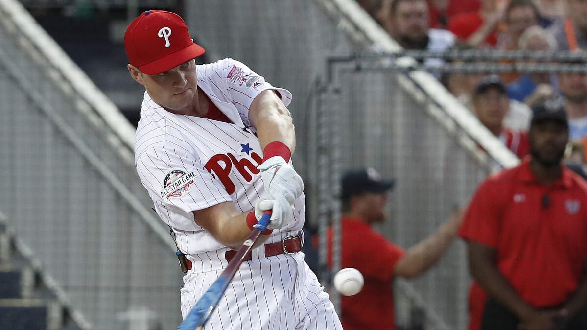 The Philadelphia Phillies' Rhys Hoskins was the No. 8 seed in the 2018 T-Mobile Home Run Derby on Monday in Washington. He upset top-seeded Jesus Aguilar of the Milwaukee Brewers in the opening round but fell 21-20 to the Chicago Cubs' Kyle Schwarber in the semifinals.
