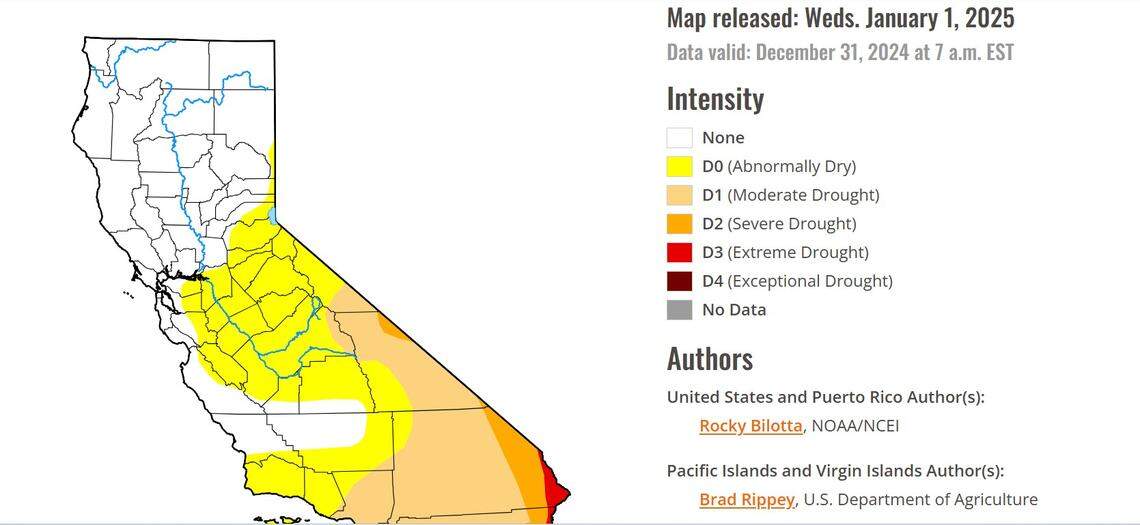 More than half of California was “abnormally dry” on Friday, just days into the new year, according to the U.S. Drought Monitor’s latest update.