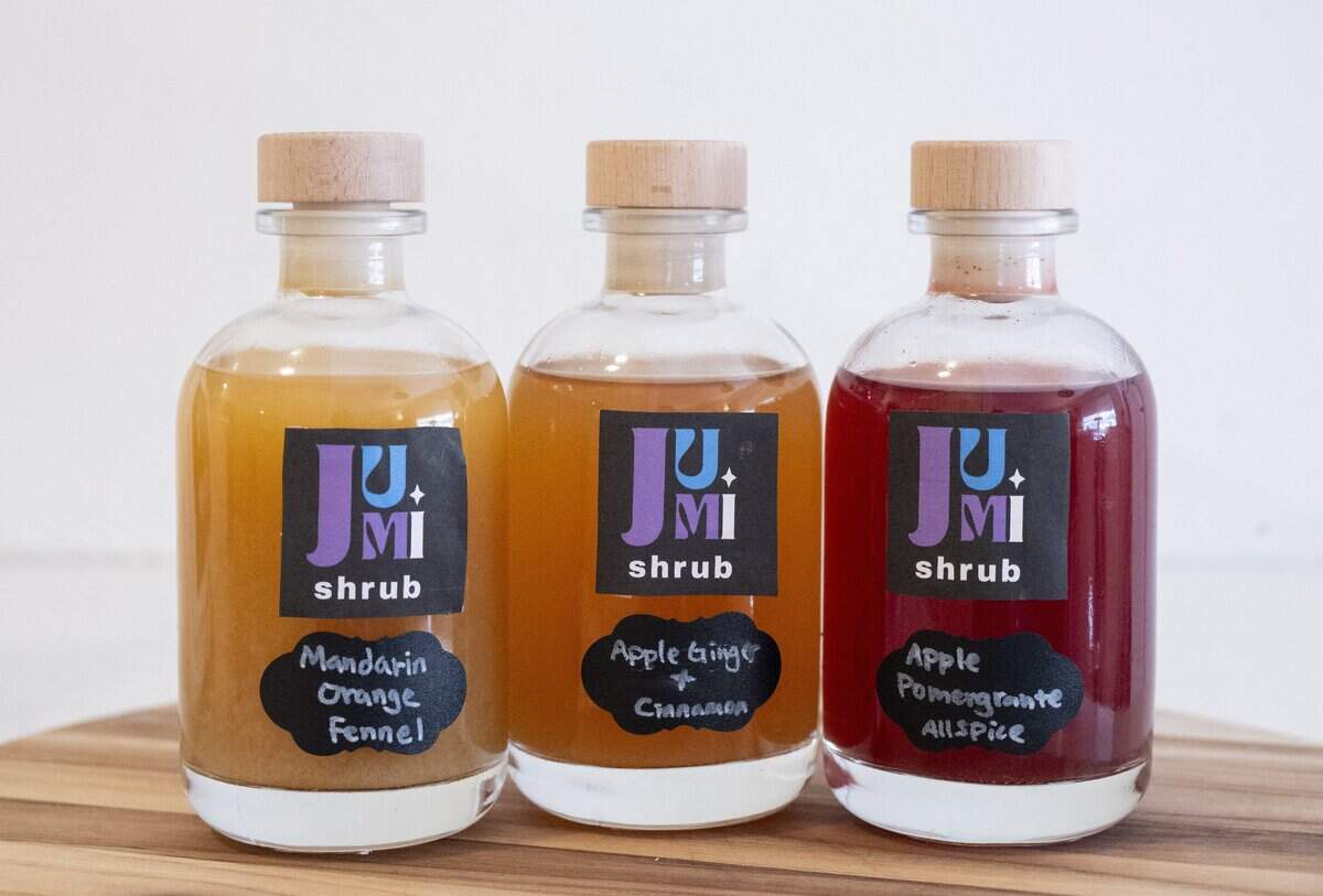 Jumi Shrub, an alcoholic alternative drink business, is owned by Cindy Lamar and Tina Yang. Some of their offerings are photographed on June 22.