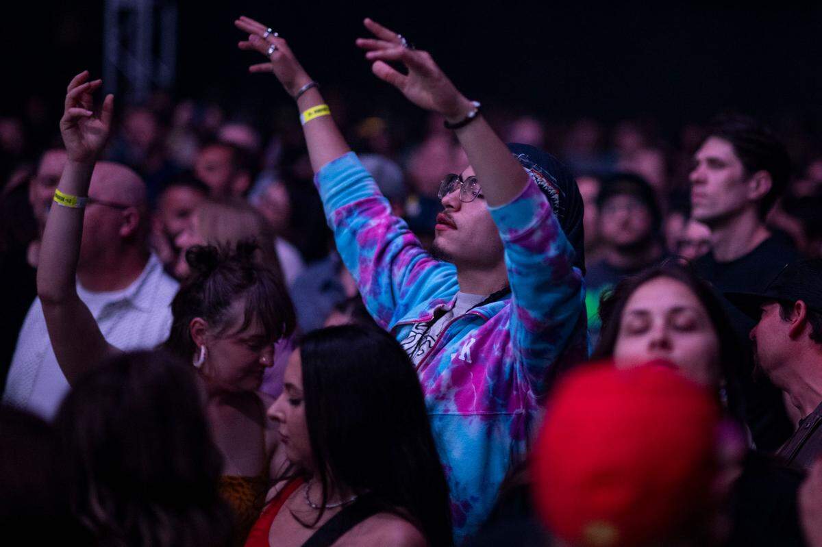 A crowd of the crowd grooves as Sacramento band Tycho performs during the opening weekend for Channel 24, a new concert venue in midtown.