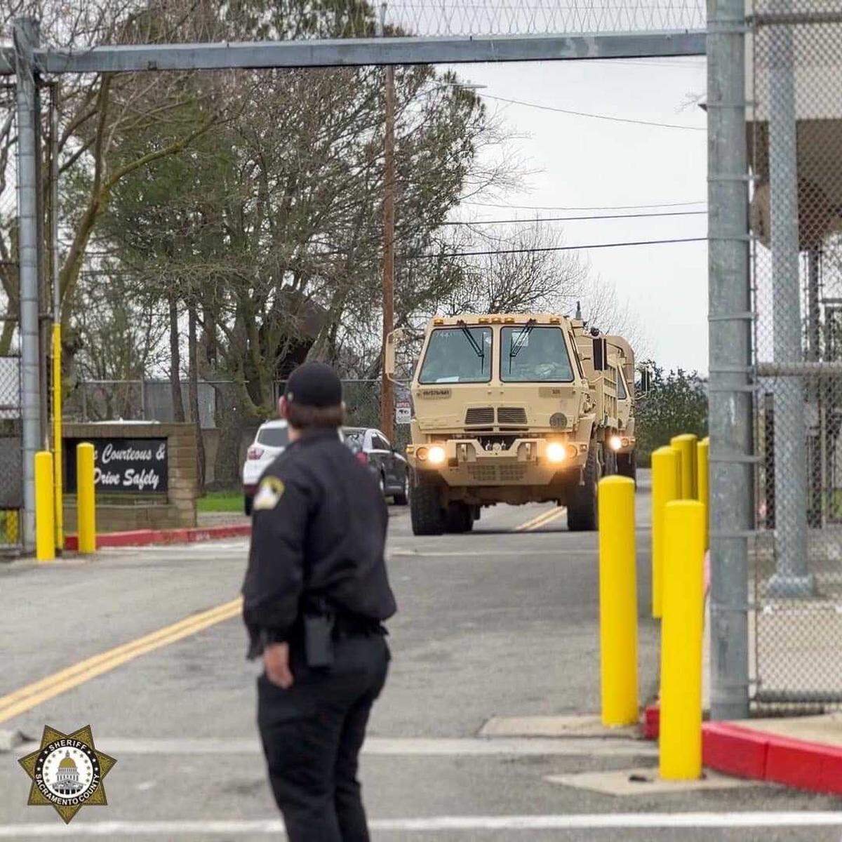 After the inmates were evacuated in January 2023, the California National Guard and the Cosumnes Fire Department installed a tiger dam system to prevent significant damage from threatening winter storm flood waters at the Rio Cosumnes Correctional Center near Elk Grove.