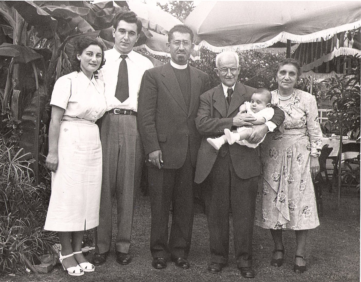 William Paparian at five months old in September, 1949, being held by his grandfather, Mihrtad Dickranian. Paparian’s mother, Serpouhi, left, and father, William Joseph Paparian, wearing a tie. His grandmother, Hermine Dickranian, stands on the far right. The photo was taken shortly after William Paparian’s christening in the Holy Cross Armenian Apostolic Church in Los Angeles.
