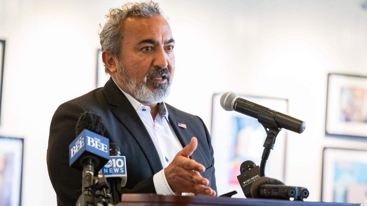 U.S. Rep. Ami Bera, D-Elk Grove, speaks about the potential impact of current and proposed cuts to education by the Trump administration during a press conference on March 28, 2025, at Leo A. Palmiter Junior/Senior High School in Arden Arcade.