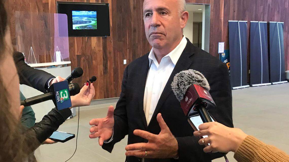 Sacramento Mayor Darrell Steinberg speaks with reporters after meeting Friday with Gov. Gavin Newsom and other local leaders about homelessness in the state.