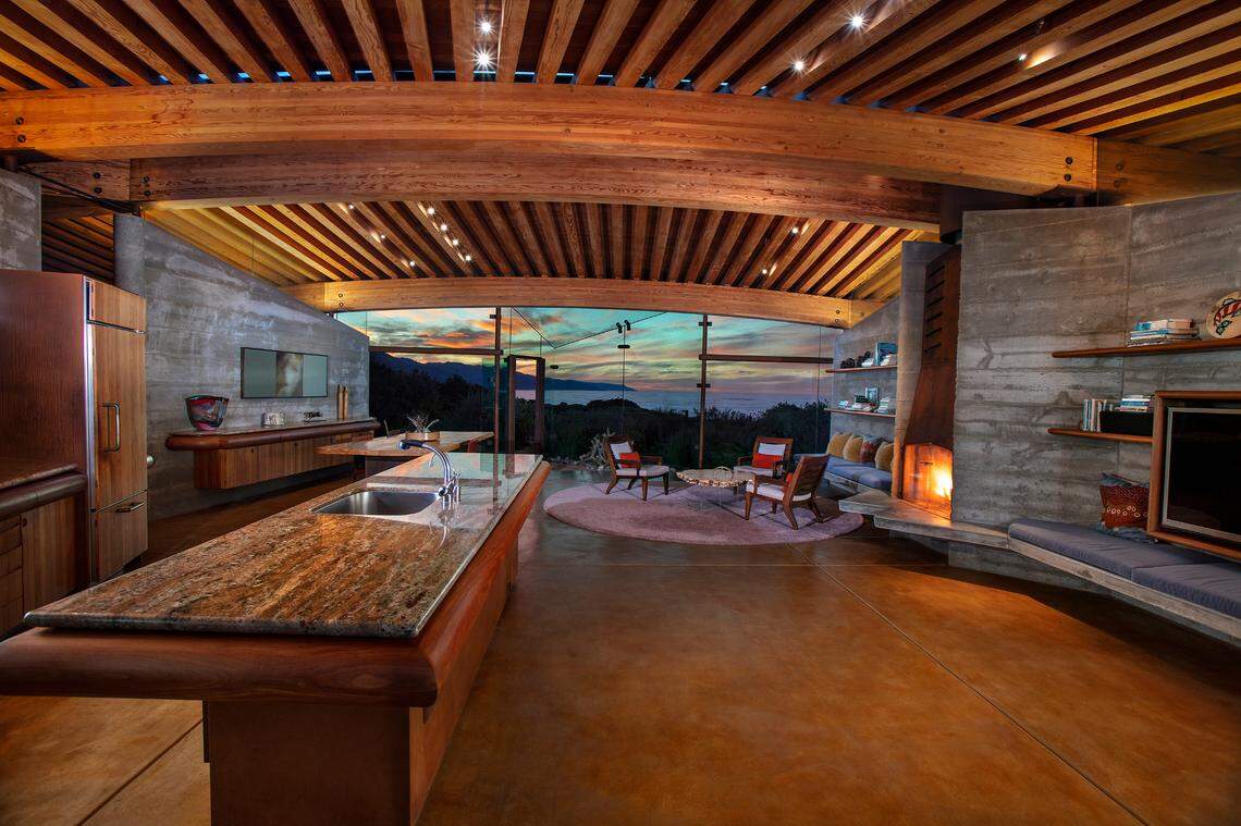 A 2004 Big Sur home designed by architect Mickey Muennig is going on sale for the first time ever at $35 million. The modern, eco-friendly home features huge walls of glass and is built into a ridge with a sod roof in a way that makes it “disappear into the landscape,” according to Coldwell Banker Realty.