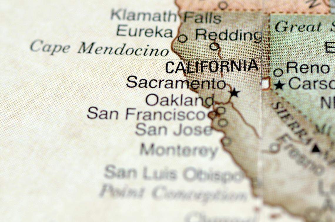A macro photograph of Sacramento, California and surrounding area from a desktop globe. Adobe RGB color profile.