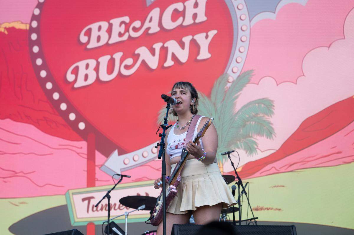 Lili Trifilio sings for her band Beach Bunny at the BottleRock music festival in Napa on Friday, May 23, 2025.