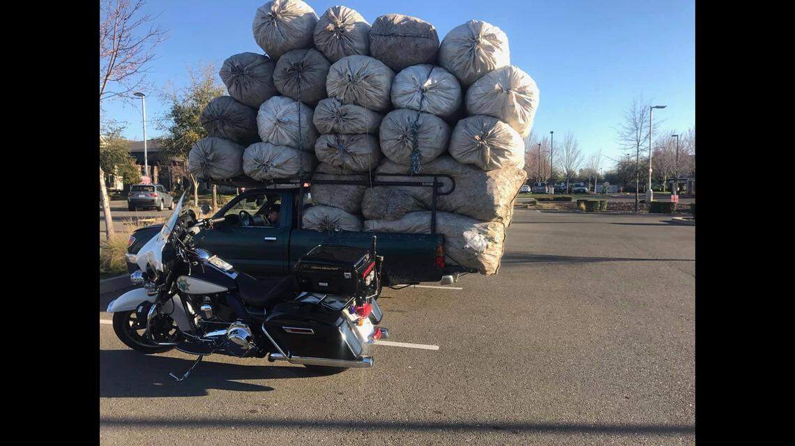 A driver was pulled over Saturday on Highway 50 for an unsafe load: at least 22 bags of recyclables, California Highway Patrol said.