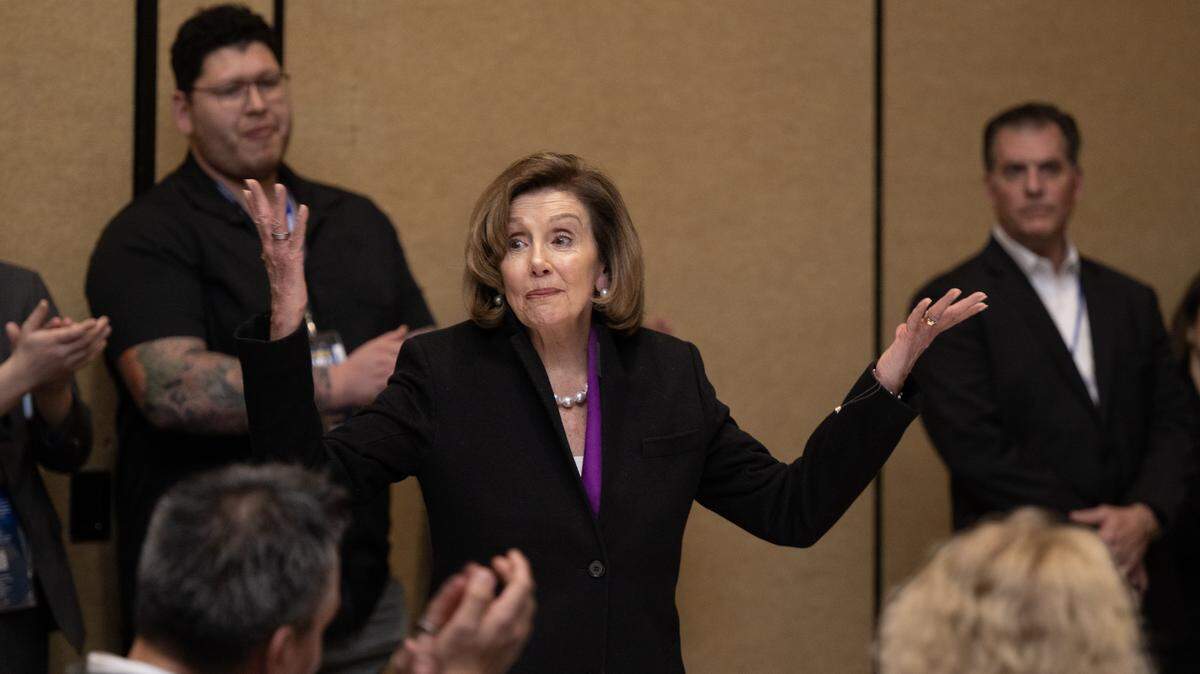 Former U.S. Speaker of the House Nancy Pelosi endorses U.S. Rep. Doris Matsui’s bid for re-election to Congress during a debate between Matsui and Sacramento City Councilmember Mai Vang on Saturday at the California Democratic Party state convention in San Francisco. Pelosi supported Proposition 50, put forward by Gov. Gavin Newsom to redraw California congressional districts to favor Democrats.