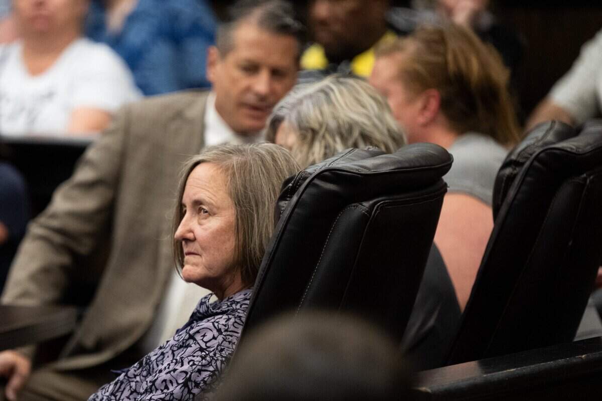 Administrator Cindy Keller, left, sits with principal Staranne Meyers and teacher Kimberly Wohlwend of the now-closed Guiding Hands School during a sentencing hearing on Monday in El Dorado Superior Court in Placerville. The hearing that was continued to August.