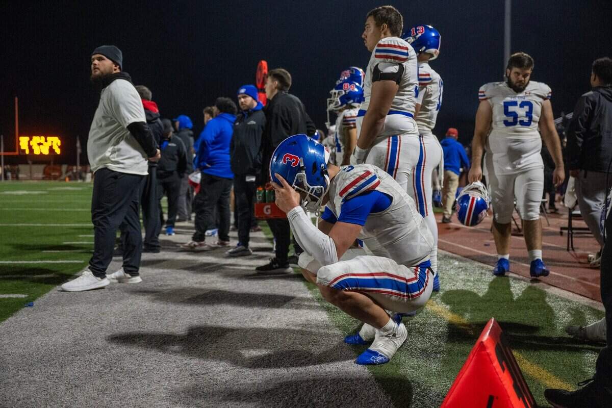 Folsom Bulldogs quarter Ryder Lyons (3) in the final seconds of the fourth quarter during the CIF Northern California Division 1-AA championship game against the Pittsburg Pirates on Friday in Pittsburg. Folsom lost 28-27.
