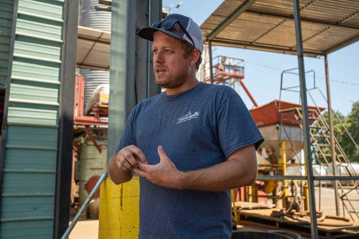David Pringle, director of engineering, explains the oil production process at La Tourangelle Artisan Oil Mill in Woodland on Monday, July 7, 2025.