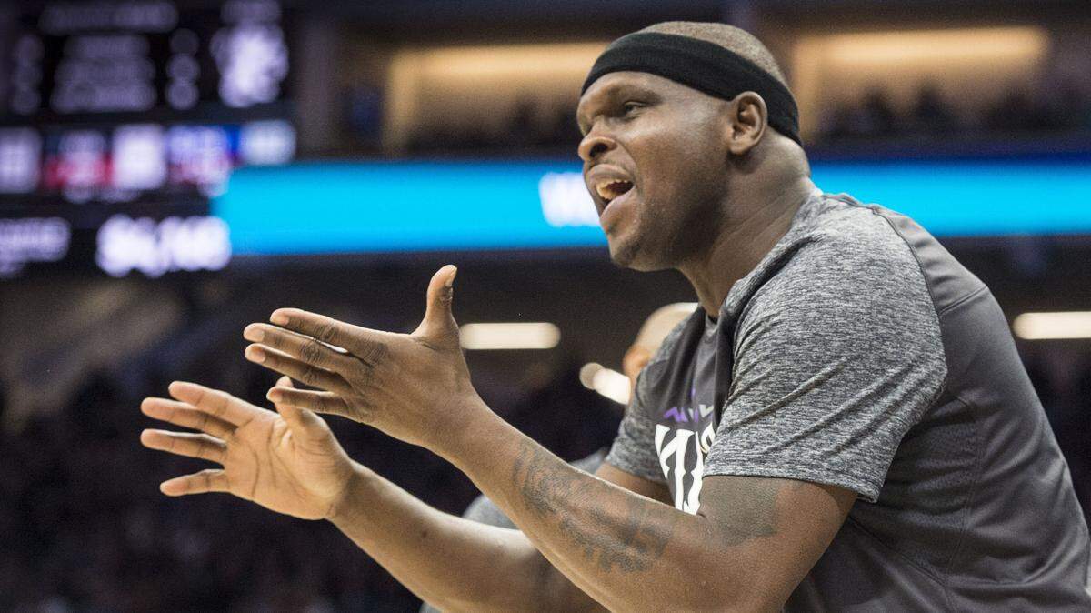 Sacramento Kings forward Zach Randolph (50) contest an out of bounds call against his team as they defended against the Brooklyn Nets during their game at the Golden 1 Center on Thursday, March 1, 2018. 