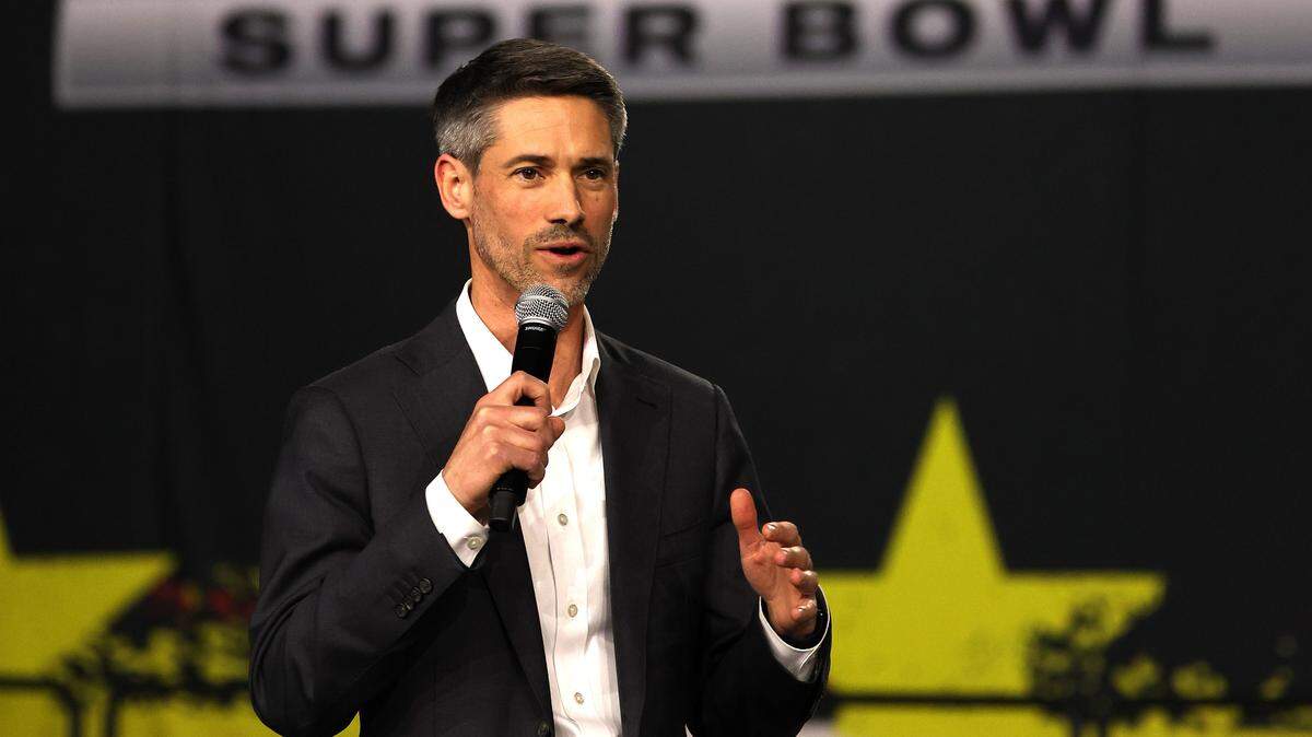 SAN JOSE, CALIFORNIA - FEBRUARY 02: San Jose Mayor Matt Mahan speaks during Super Bowl LX Opening Night at San Jose McEnery Convention Center on February 02, 2026 in San Jose, California. (Photo by Chris Graythen/Getty Images)