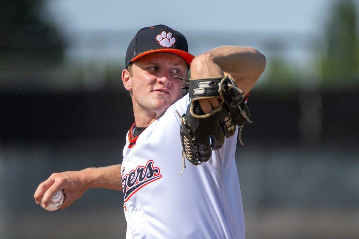 Roseville Tigers pitcher Tyler Ritter thows against the East Union Lancers in the CIF Sac-Joaquin Section baseball playoffs at Roseville High School on Tuesday, May 12, 2026 in Roseville.