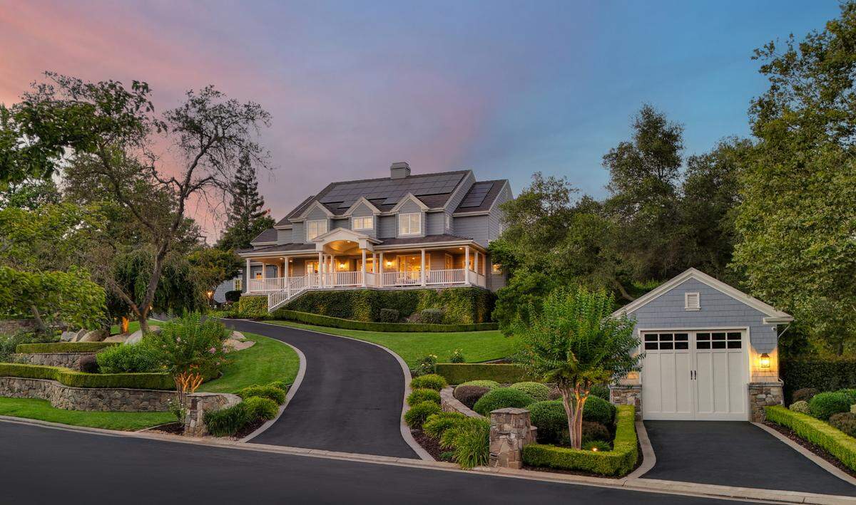 The Granite Bay home spans 8,000 square feet and is perched on a hill in privacy.
