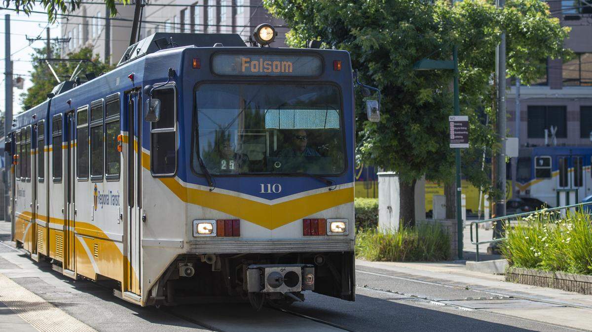 A Sacramento Regional Transit District light rail train makes its scheduled run on June 8.