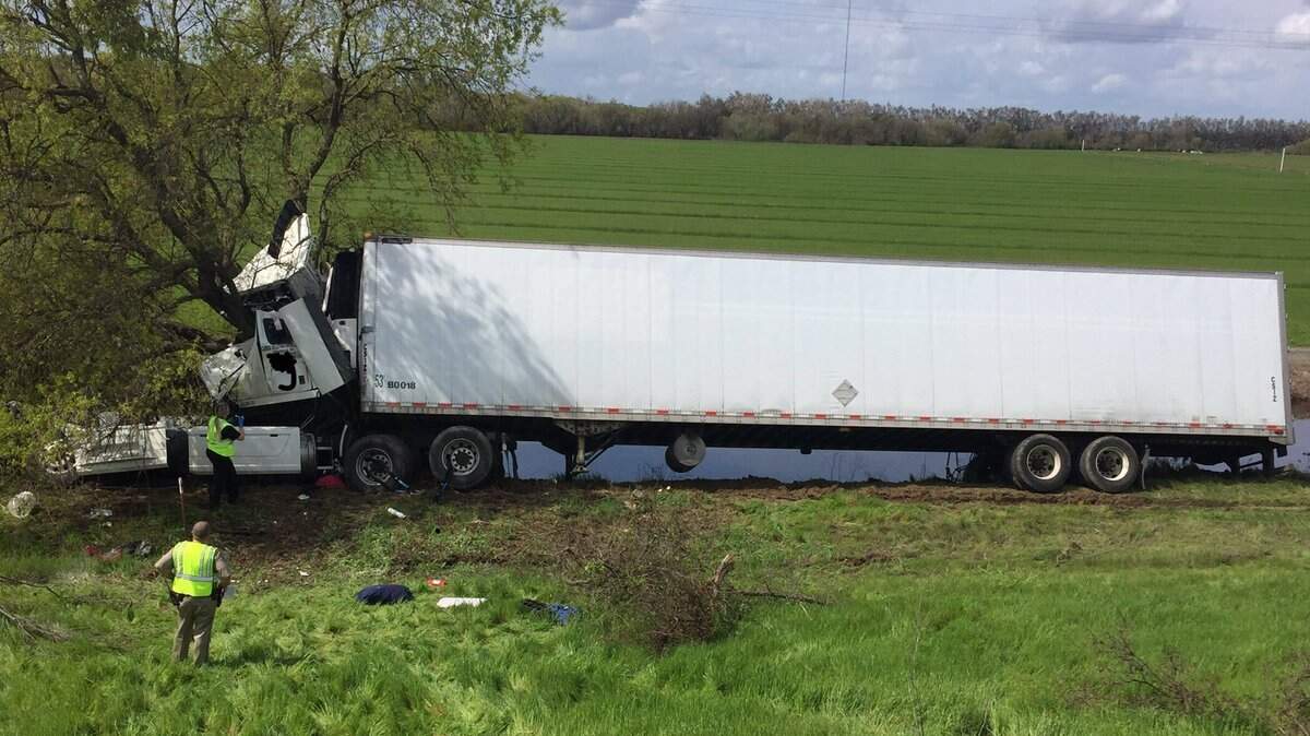 A big rig driver died in a solo collision off of Interstate 5 near Twin Cities Road.