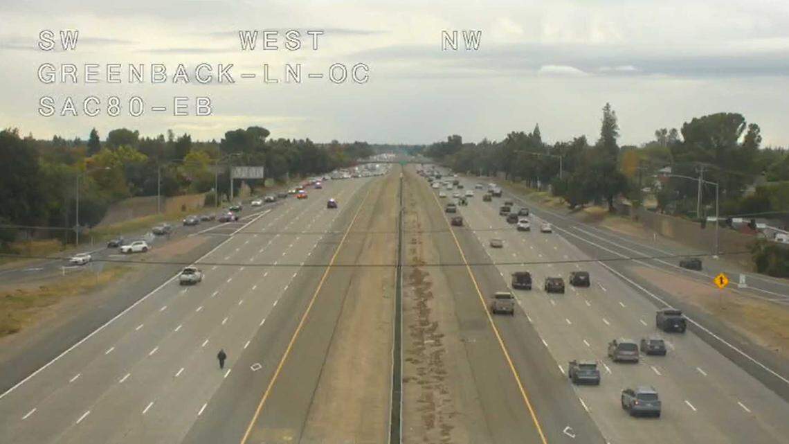 Traffic is seen being diverted Sunday off eastbound Interstate 80 at the exit for Greenback Lane and Elkhorn Boulevard following an officer-involved shooting. Sacramento County sheriff’s officials on Monday identified 36-year-old Zachary Wolffscott as the man shot dead by CHP officers and a deputy.