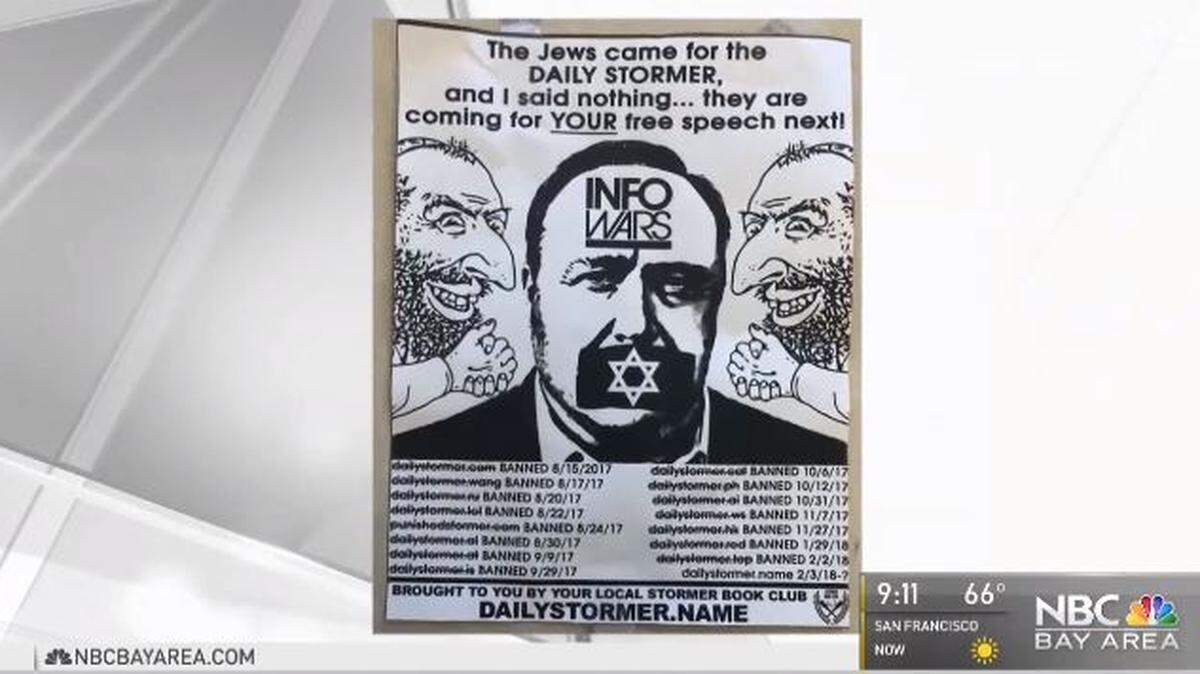 Anti-Semitic fliers appearing to blame Jews for recent online bans of conspiracy theorist Alex Jones appear at five East Bay, California, synagogues as Rosh Hashanah observances commence, police say.