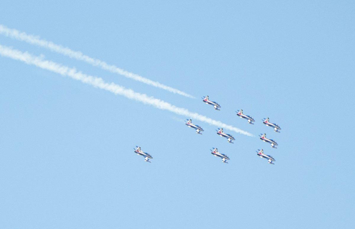 Frecce Tricolori, the Italian air force’s aerobatic team, flies over Mather Airport near Rancho Cordova on Tuesday as it arrives for this weekend’s California Capital Airshow.