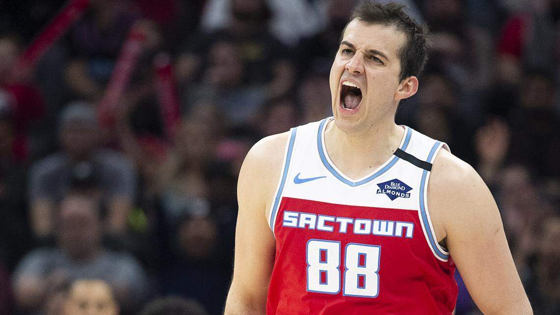 Sacramento Kings forward Nemanja Bjelica (88) reacts after scoring during a game at the Golden 1 Center on Friday, Feb 7, 2020 in Sacramento.