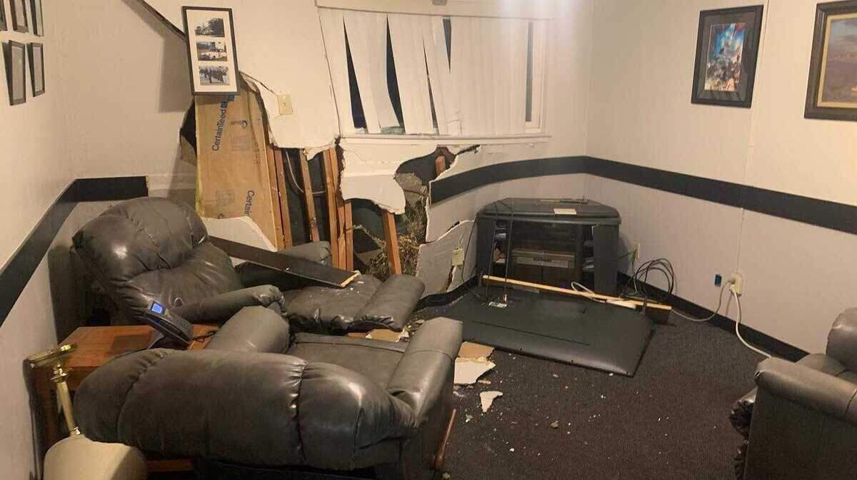A vehicle on Wednesday Dec. 15, 2021, crashed into the living room wall of the Sacramento Metropolitan Fire District Station 27 on Grand Oaks Boulevard in Citrus Heights, California.