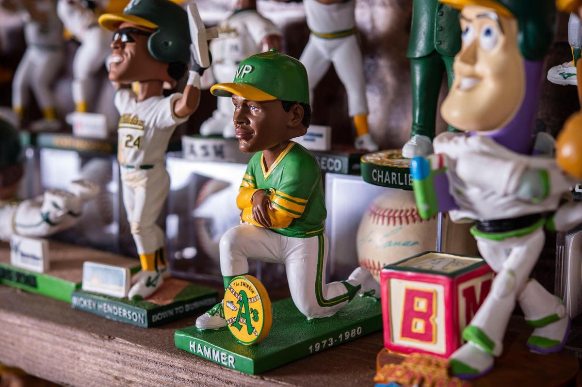 The bobblehead display in Robb Roberts’ Galt office includes one of rapper MC Hammer, an Oakland native, who was a bat boy and clubhouse assistant from 1973 to 1980. Roberts said he started collecting bobbleheads after he got one as a Christmas present in 1990.