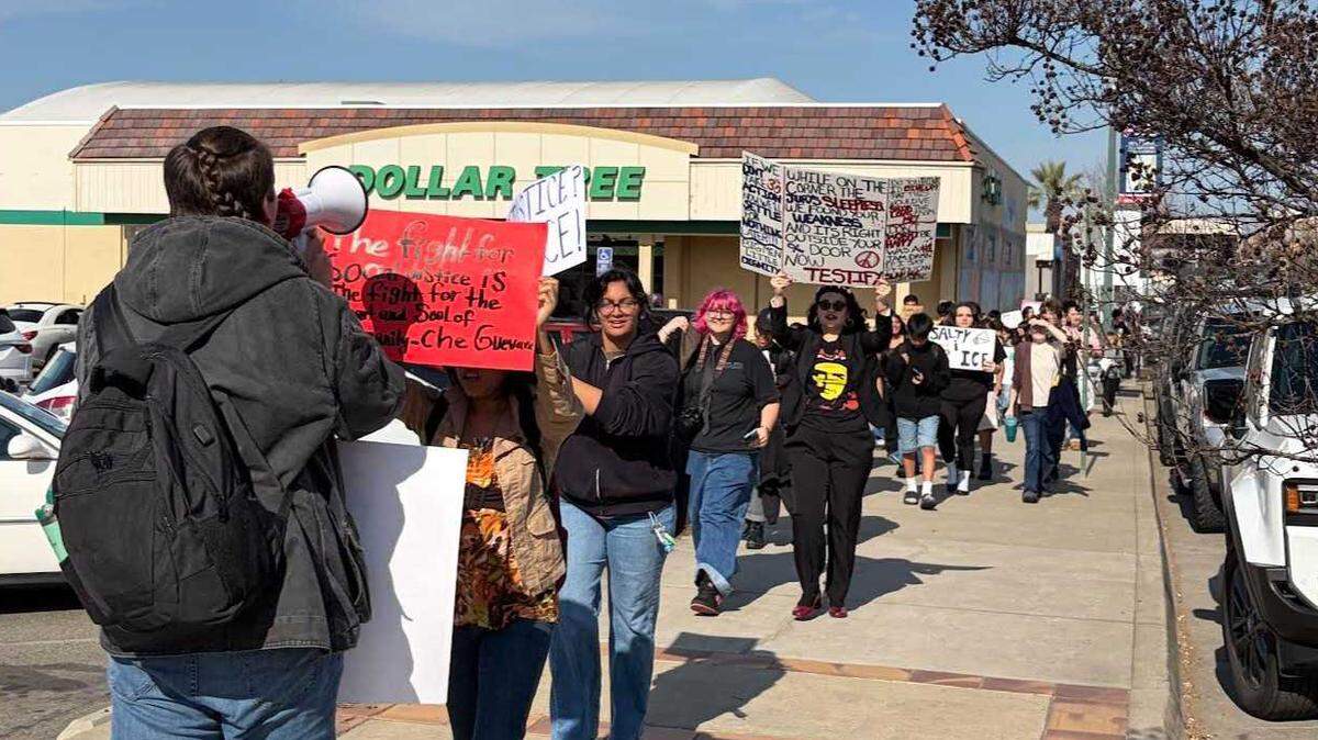 Hundreds of students join a walkout in Lincoln to oppose ICE on Friday, Feb. 6, 2026.