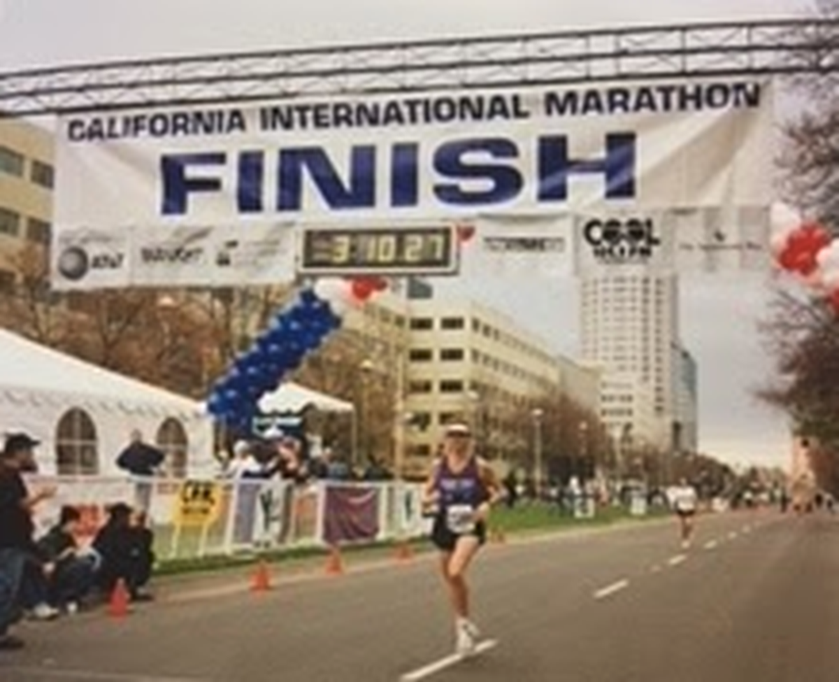 Karen Johnson approaches the finish line of the California International Marathon. Johnson, a Placer County sheriff’s deputy and elite runner, died in January 2003 when she was struck by a vehicle while running in Orangevale. She will be remembered during a 2018 Fun Run in Auburn sponsored by the Placer County Sheriff’s Office to raise funds for Northern California Special Olympics athletes.