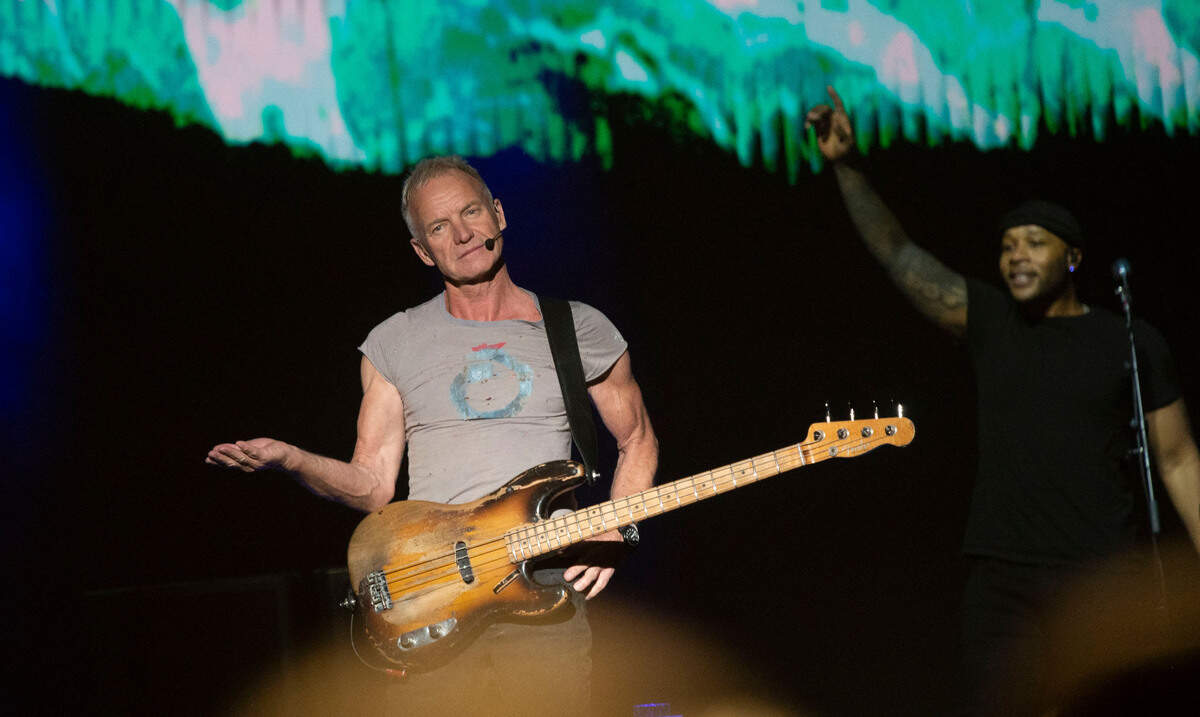 Sting waits for the audience to sing back his lyrics to the Police song “Message in a Bottle” at the Hard Rock Live Sacramento near Wheatland on Wednesday night.
