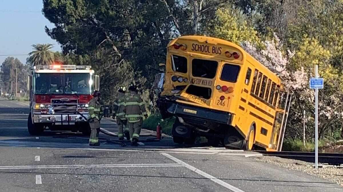 A fuel truck crashed with a school bus about 8:30 a.m. Friday Feb. 11, 2022, at Rogers and Bradshaw roads in south Sacramento, California.